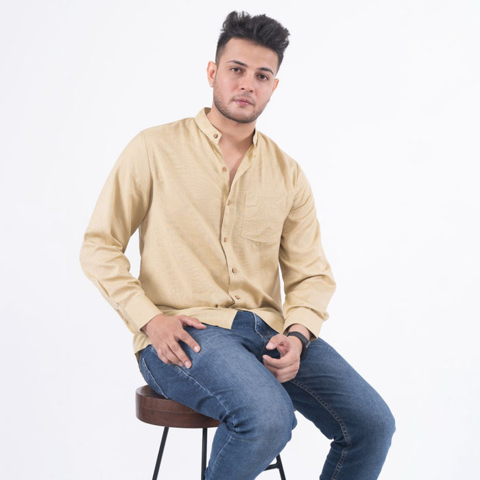 Beige Solid Cotton Linen Shirt