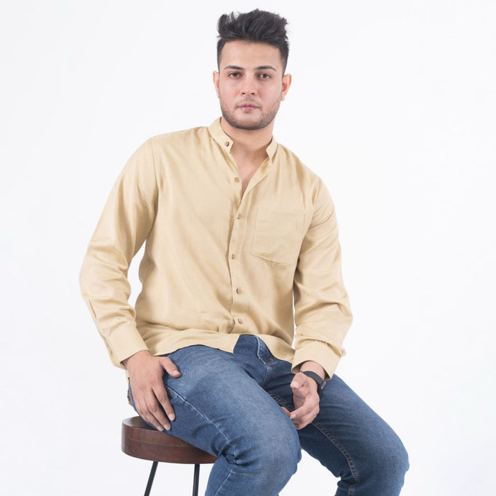 Beige Solid Cotton Linen Shirt