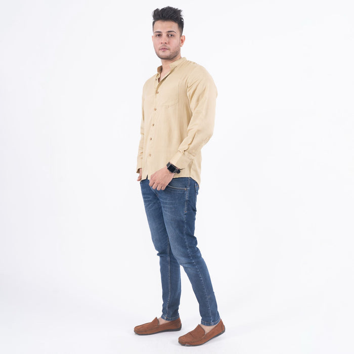 Beige Solid Cotton Linen Shirt