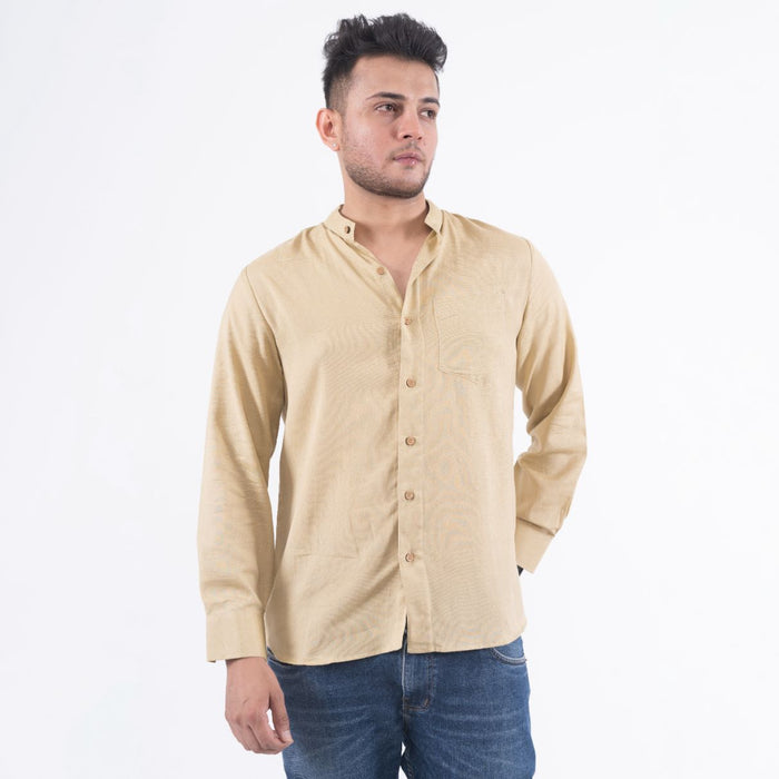 Beige Solid Cotton Linen Shirt