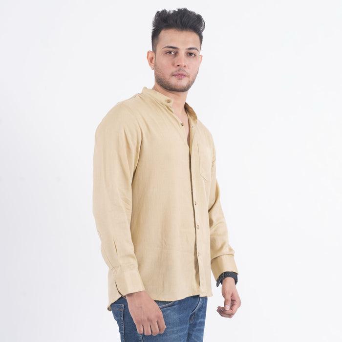 Beige Solid Cotton Linen Shirt