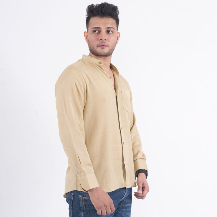 Beige Solid Cotton Linen Shirt