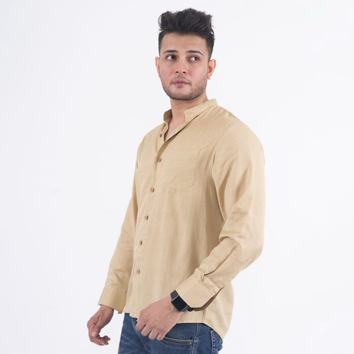 Beige Solid Cotton Linen Shirt