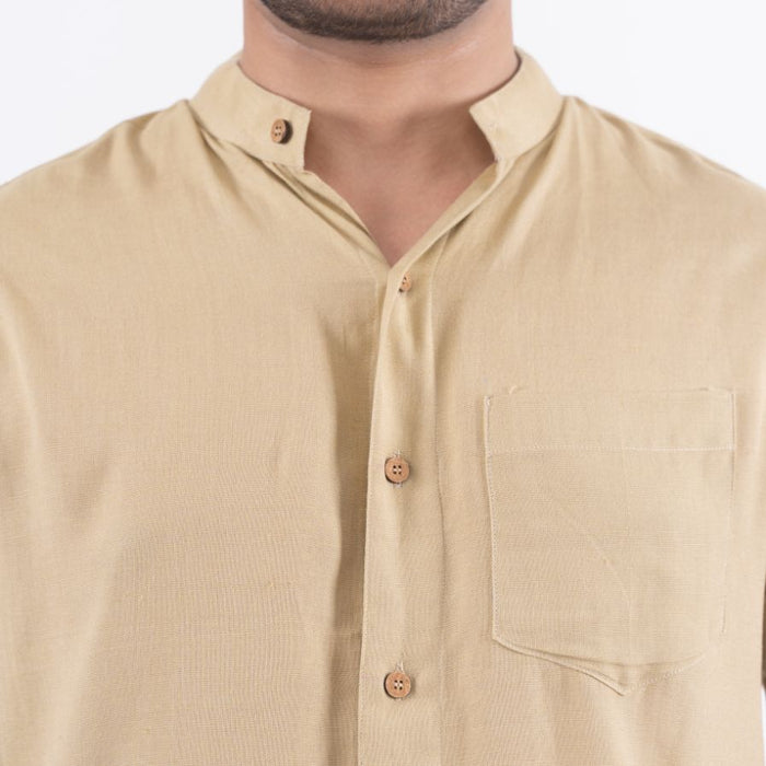 Beige Solid Cotton Linen Shirt