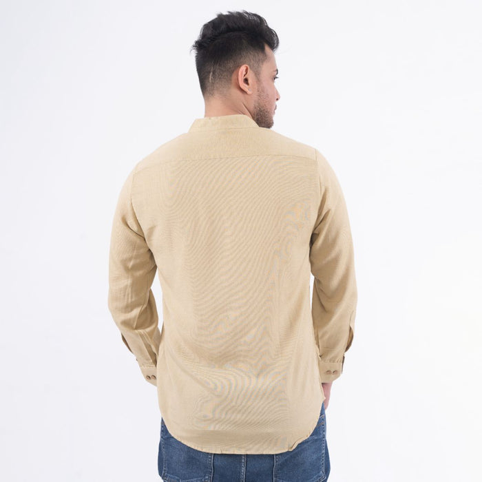 Beige Solid Cotton Linen Shirt