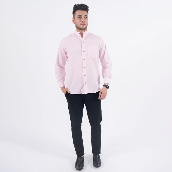 Baby Pink Solid Cotton Linen Shirt