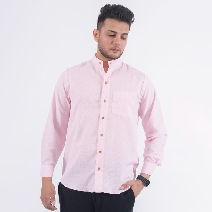 Baby Pink Solid Cotton Linen Shirt