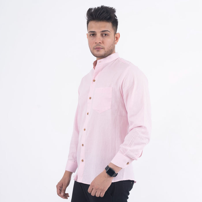 Baby Pink Solid Cotton Linen Shirt