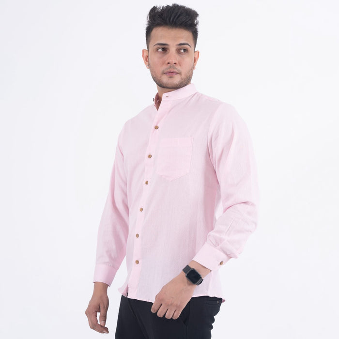 Baby Pink Solid Cotton Linen Shirt