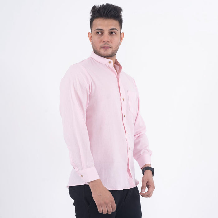 Baby Pink Solid Cotton Linen Shirt