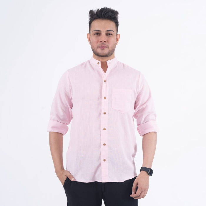 Baby Pink Solid Cotton Linen Shirt