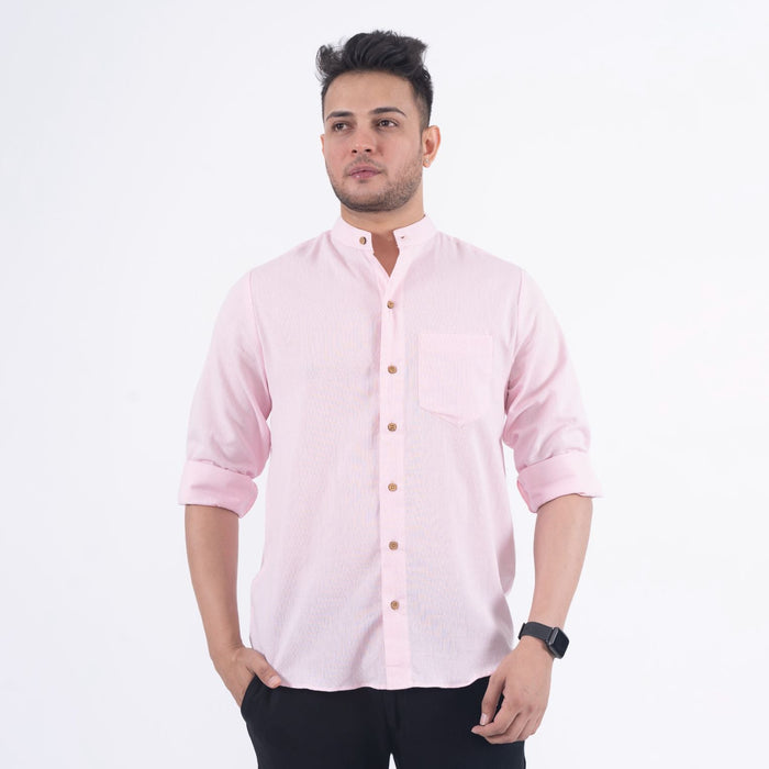 Baby Pink Solid Cotton Linen Shirt