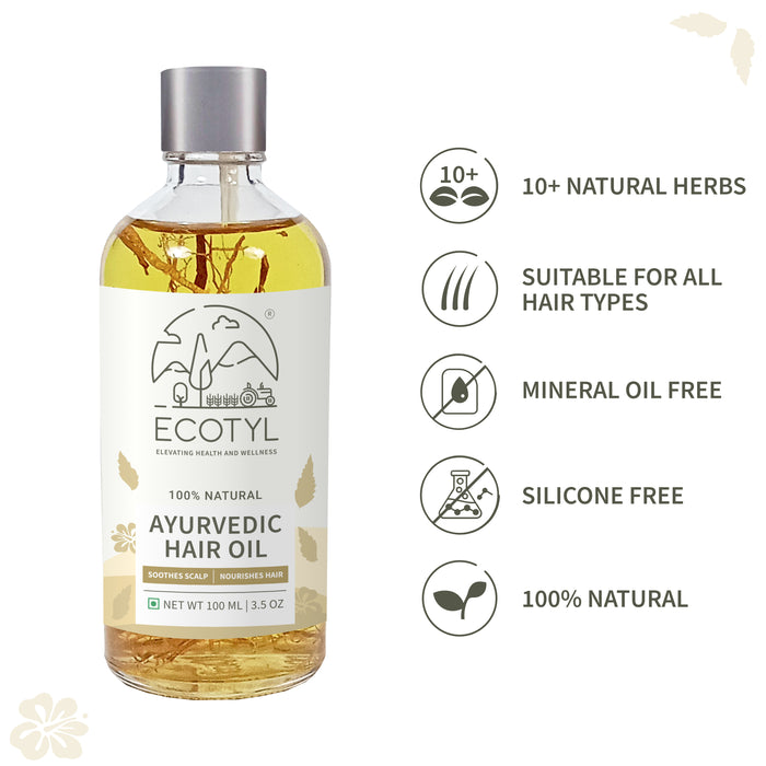 Ayurvedic Hair Oil | Infused With 10+ Herbs | For Hair Fall Control & Hair Growth | 100Ml