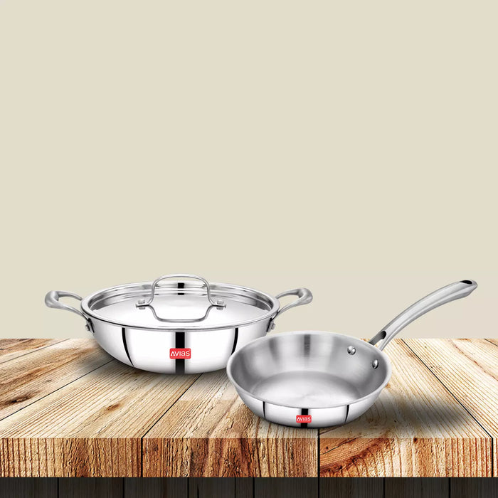 Triply Combo I - Riara Kadai 22Cm + Riara Frypan 22Cm | Stainless Steel | 3 Layered Body | Induction Friendly