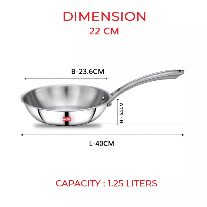 Triply Combo I - Riara Kadai 22Cm + Riara Frypan 22Cm | Stainless Steel | 3 Layered Body | Induction Friendly