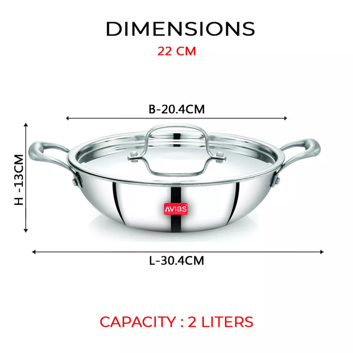 Triply Combo I - Riara Kadai 22Cm + Riara Frypan 22Cm | Stainless Steel | 3 Layered Body | Induction Friendly