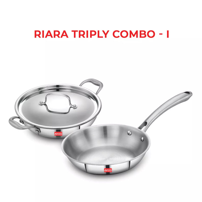 Triply Combo I - Riara Kadai 22Cm + Riara Frypan 22Cm | Stainless Steel | 3 Layered Body | Induction Friendly