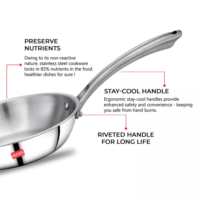 Triply Combo I - Riara Kadai 22Cm + Riara Frypan 22Cm | Stainless Steel | 3 Layered Body | Induction Friendly