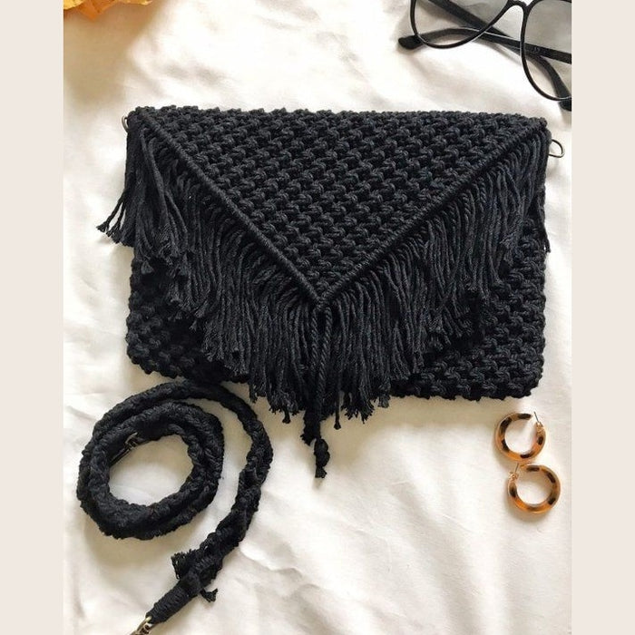 Black Boho Macrame Clutch