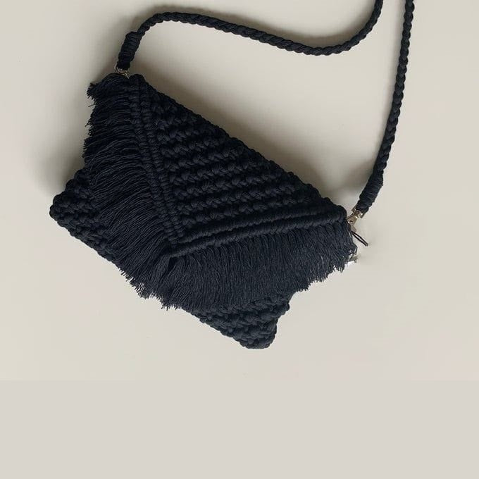 Black Boho Macrame Clutch