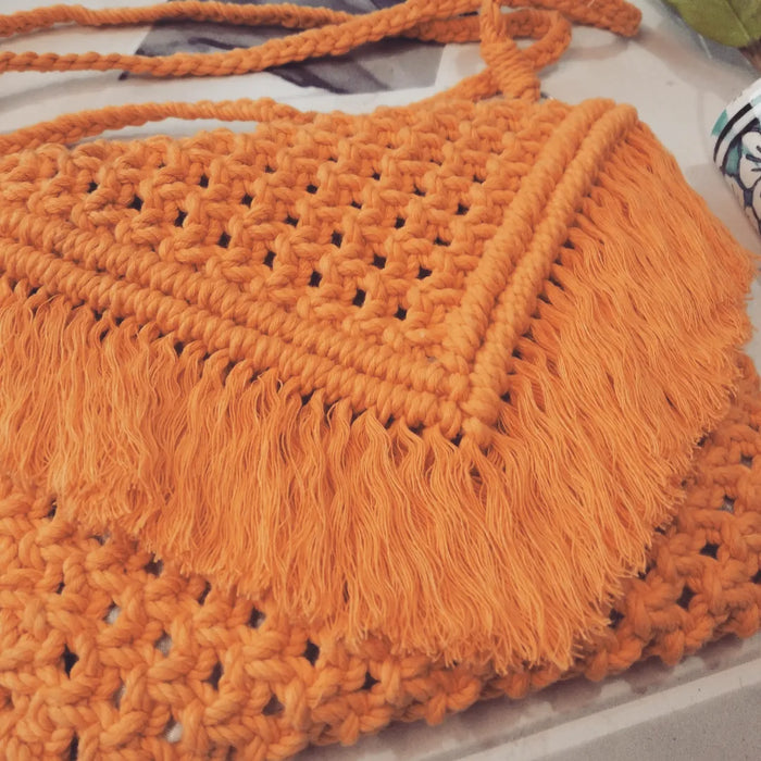 Tangerine Boho Macrame Sling Bag