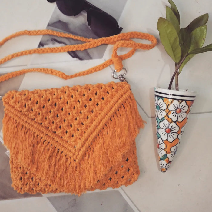 Tangerine Boho Macrame Sling Bag