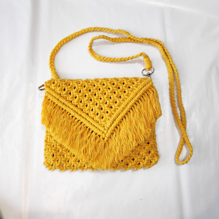 Yellow Boho Macrame Sling Bag