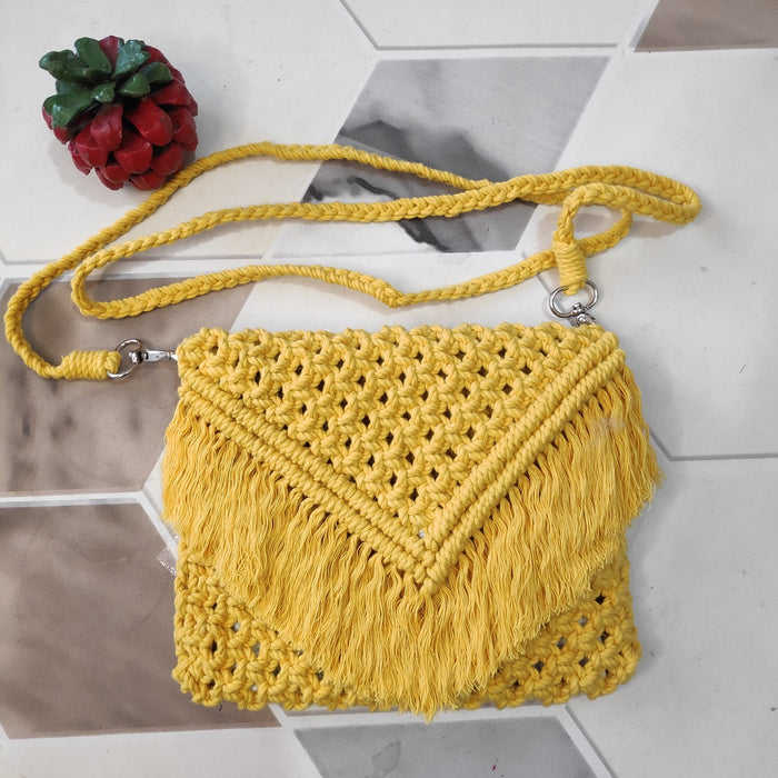 Yellow Boho Macrame Sling Bag