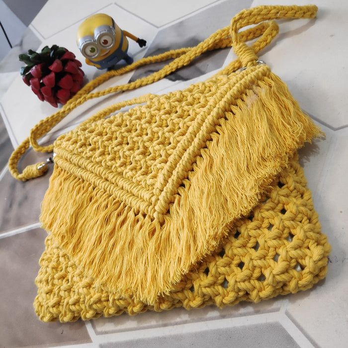 Yellow Boho Macrame Sling Bag