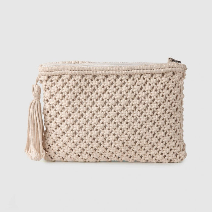 Cream Macrame Envelope Zipper Clutch