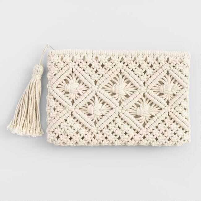 Cream Macrame Envelope Zipper Clutch