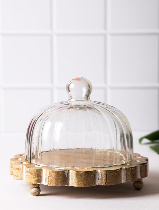 Aster Glass Cloche With Wooden Base