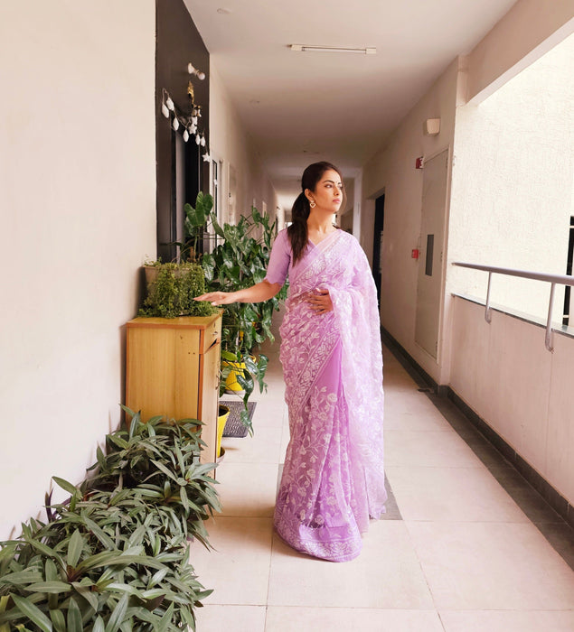 Lilac Starry Night (Pure SIlk Organza Sequins work Saree)