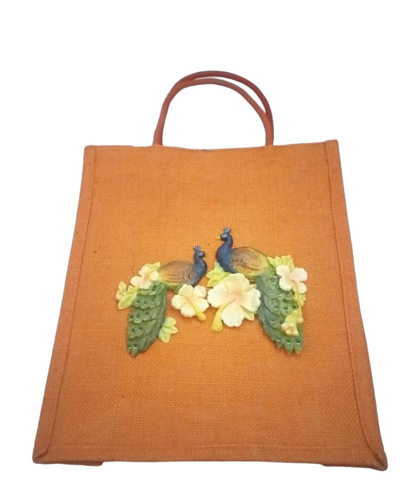 Jute Bag Set: Medallion And Tangerine Peahen Combo