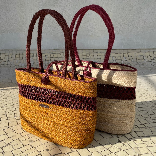 Natural Reed Handwoven Tote Brunch Bag | Brown Base