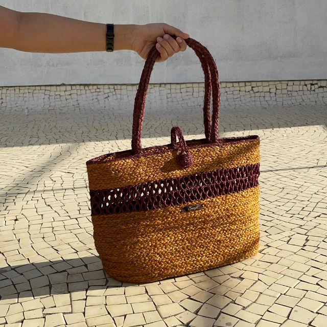 Natural Reed Handwoven Tote Brunch Bag | Brown Base