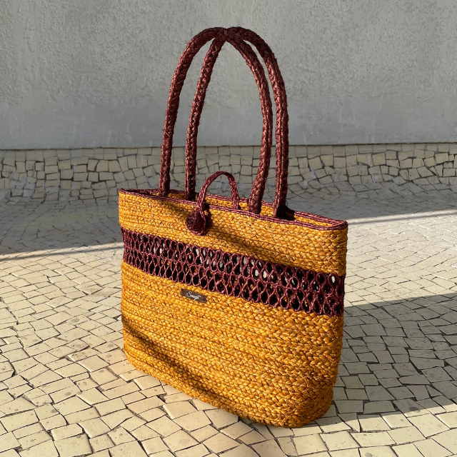 Natural Reed Handwoven Tote Brunch Bag | Brown Base