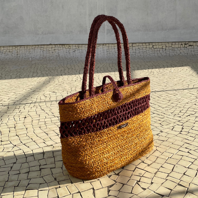 Natural Reed Handwoven Tote Brunch Bag | Brown Base