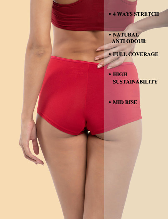 Bamboo Micro Modal | Anti Bacterial |Women Boyshort | Premium Panty | 3X moisture wicking | 50 Wash Guarantee | Pack of 3