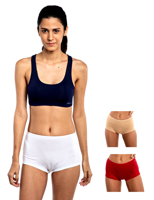 Bamboo Micro Modal | Women Boysleg | Anti Bacterial |Premium Panty | 3X moisture wicking | 50 Wash Guarantee | Pack of 3