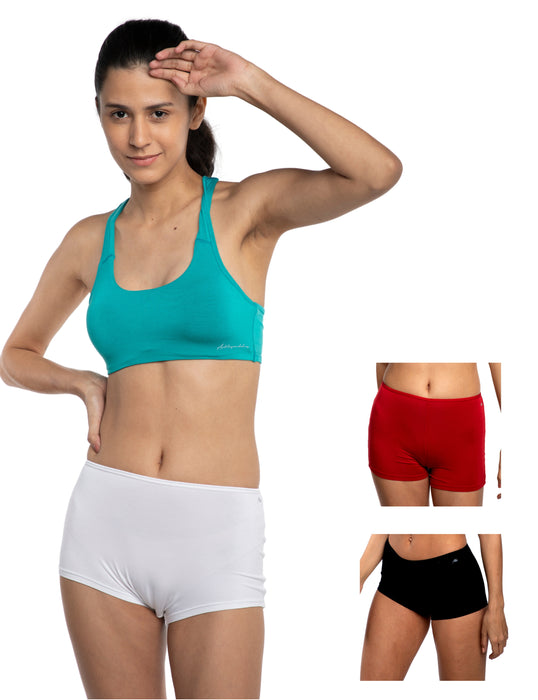 Bamboo Micro Modal | Anti Bacterial |Women Boyshort | Premium Panty | 3X moisture wicking | 50 Wash Guarantee | Pack of 3