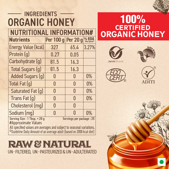 Organic Honey - Raw & Natural, 500g