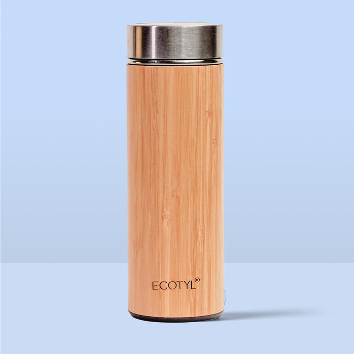 Bamboo Stainless Steel Insulated Flask With Strainer - 450 Ml