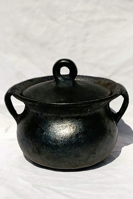 Wooden Longpi Black Pottery Cooking Pot With Lid