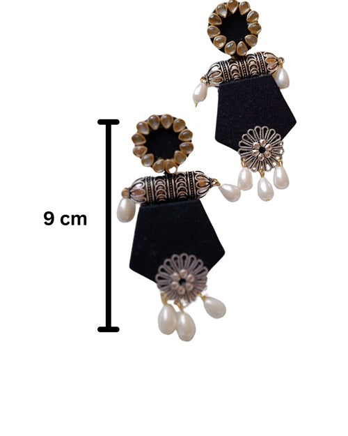 Black Long Jhumka Earrings With Pearls For Women