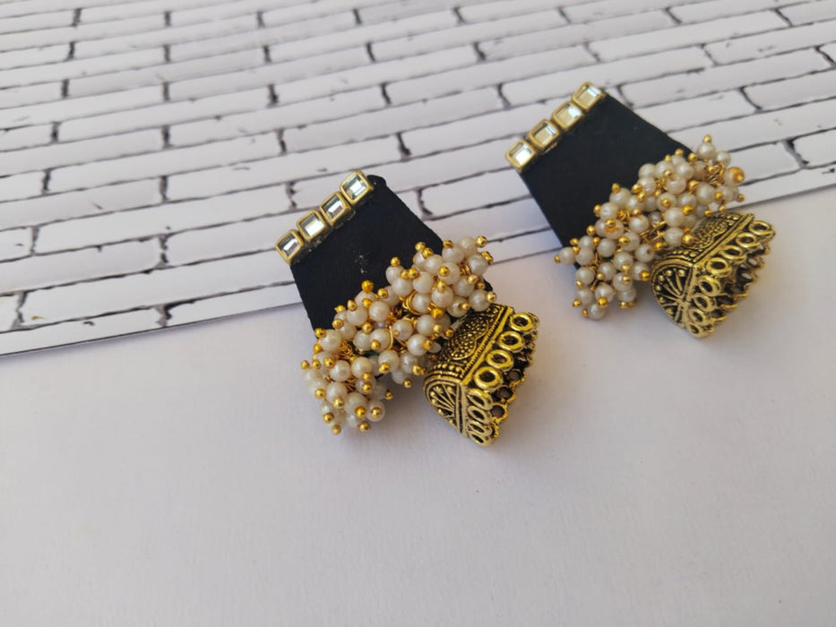 Black And Golden Beaded Jhumka Earrings