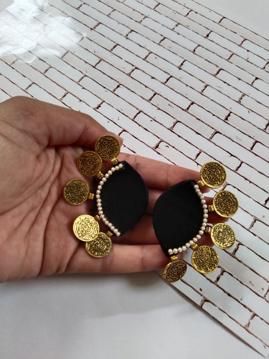 Black Semi Circular Beaded Studs Earrings For Women