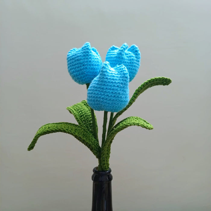 Crochet Tulip Blossoms Flowers (Blue) - Set Of 3