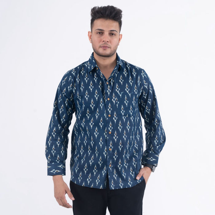 Blue Ikkat Print Casual Shirt