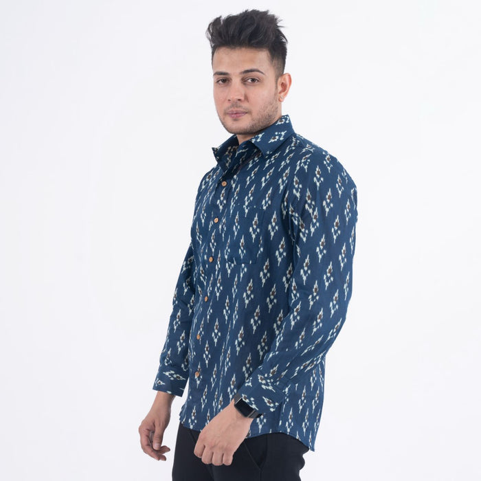 Blue Ikkat Print Casual Shirt